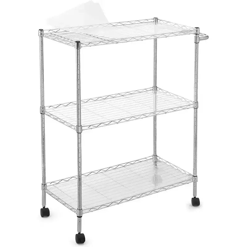 Kitchen Steel Utility Cart, 3 Tiers Rolling Utility Cart with Adjustable Storage Rack & Handle