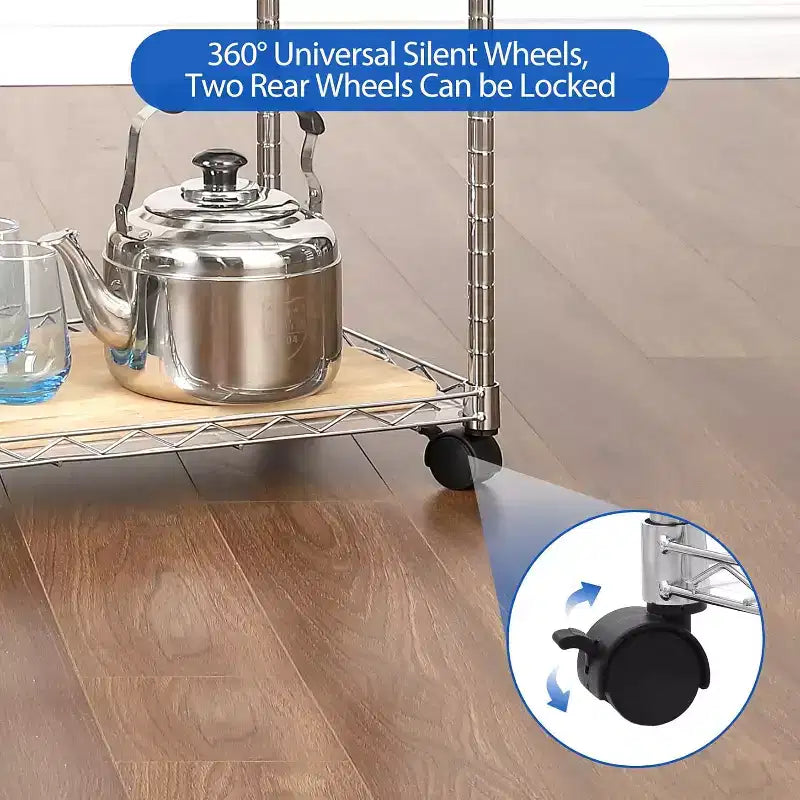Carrello Utilità da Cucina in Acciaio, Carrello di Servizio a 3 Ripiani con Scaffale Regolabile e Maniglia