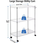Carrello Utilità da Cucina in Acciaio, Carrello di Servizio a 3 Ripiani con Scaffale Regolabile e Maniglia