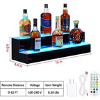 Espositore per bottiglie di liquore a LED, scaffale per bottiglie a 2 ripiani da 16 pollici con telecomando e controllo tramite app, 16 colori, 4 modalità musicali