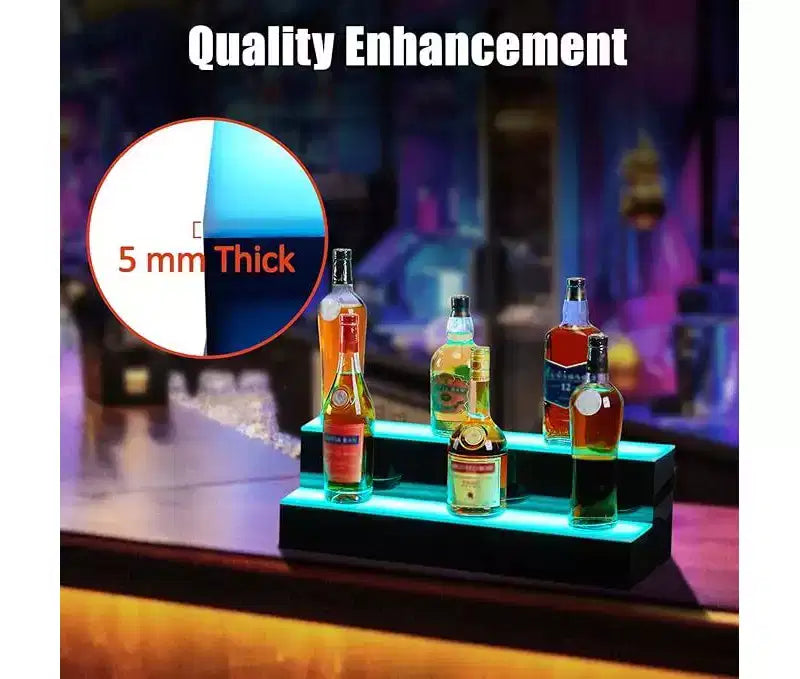Espositore per bottiglie di liquore a LED, scaffale per bottiglie a 2 ripiani da 16 pollici con telecomando e controllo tramite app, 16 colori, 4 modalità musicali