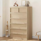 Garvee 7 Drawer Dresser for Bedroom, Natural 7 Chest of Drawers Tall with Concave Handles, Wooden Dresser Organizer for Living Room Nursery Entryway