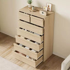 Comodino a 7 cassetti per camera da letto, cassettiera alta a 7 cassetti naturale con maniglie concave, organizer in legno per soggiorno, cameretta, ingresso