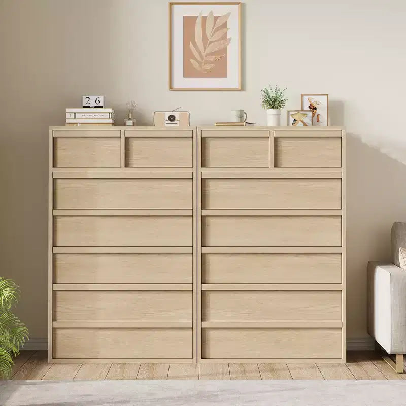 Comodino a 7 cassetti per camera da letto, cassettiera alta a 7 cassetti naturale con maniglie concave, organizer in legno per soggiorno, cameretta, ingresso
