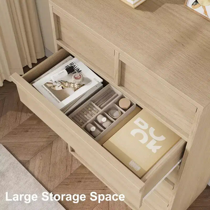 Comodino a 7 cassetti per camera da letto, cassettiera alta a 7 cassetti naturale con maniglie concave, organizer in legno per soggiorno, cameretta, ingresso