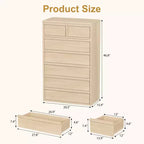 Comodino a 7 cassetti per camera da letto, cassettiera alta a 7 cassetti naturale con maniglie concave, organizer in legno per soggiorno, cameretta, ingresso