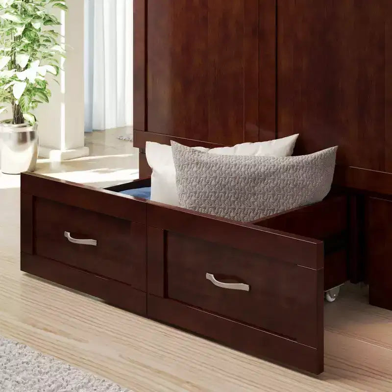 Letto a scomparsa Hamilton Twin XL con materasso da 6 pollici, cassetto portaoggetti e caricatore USB integrato, noce