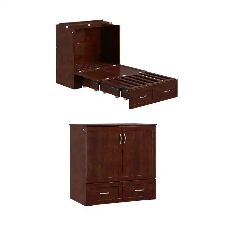 Letto a scomparsa Hamilton Twin XL con materasso da 6 pollici, cassetto portaoggetti e caricatore USB integrato, noce