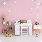 Scrivania e sedia per bambini con libreria e bacheca - Tavolo da scrittura bianco, armadietti, per età 3-8