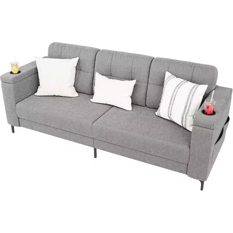 Divano Letto Moderno da 83 pollici, Divano a 3 posti con Braccioli Contenitore e Tasche Laterali, Divano Moderno in Tessuto Teddy, per Soggiorno e Camera da Letto