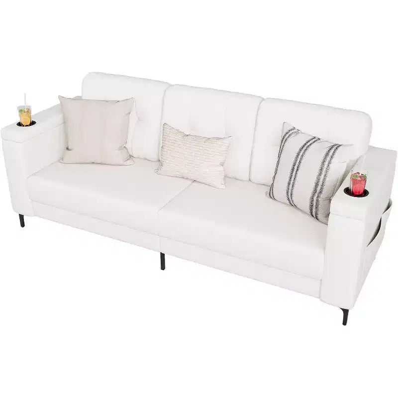 Divano Letto Moderno da 83 pollici, Divano a 3 posti con Braccioli Contenitore e Tasche Laterali, Divano Moderno in Tessuto Teddy, per Soggiorno e Camera da Letto