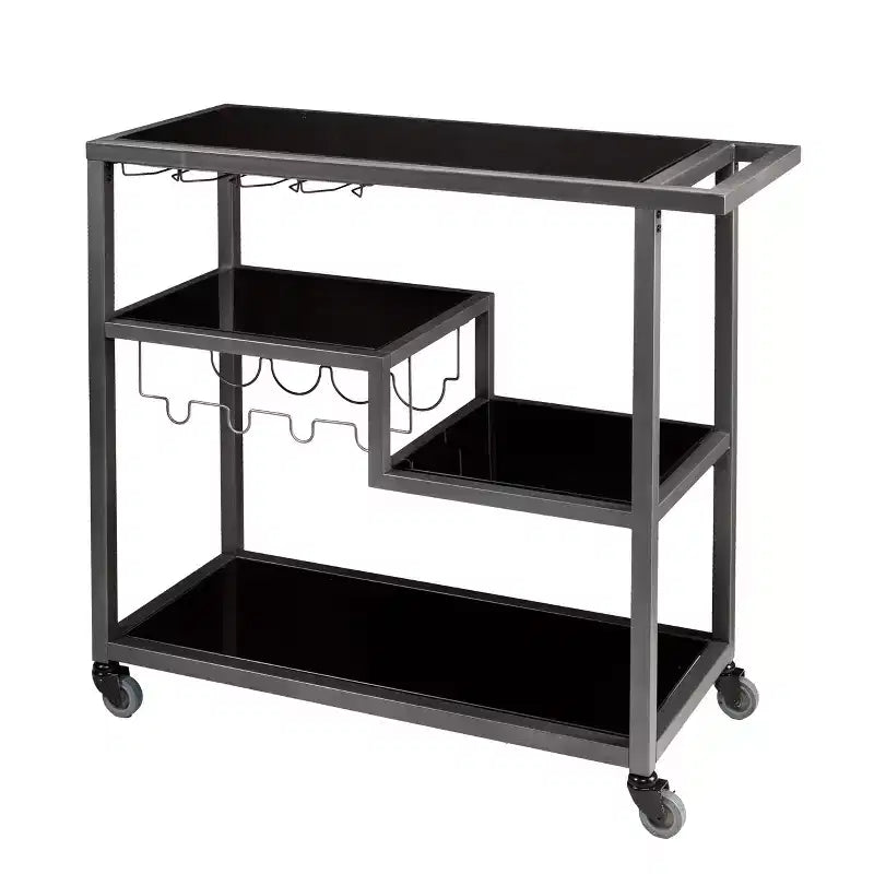 Holly & Martin Zephs Bar Cart - Gunmetal Gray w/ Black Glass - SEI