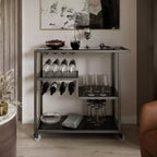 Carrello bar Zephs - Grigio canna di fucile con vetro nero
