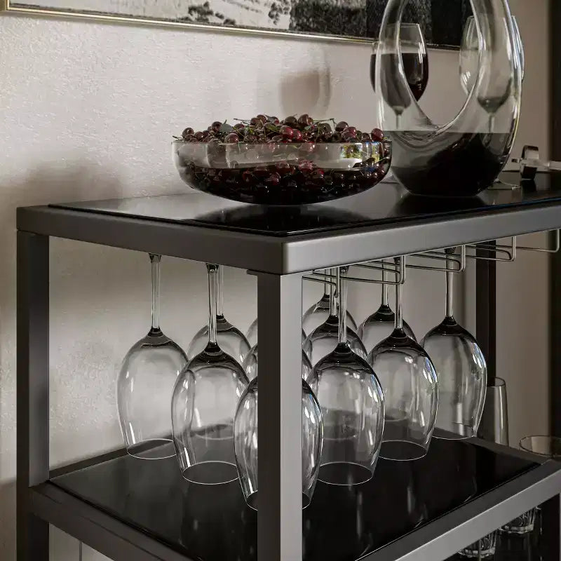 Carrello bar Zephs - Grigio canna di fucile con vetro nero