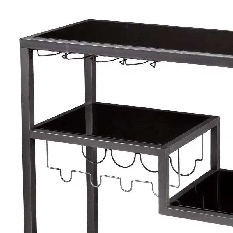 Carrello bar Zephs - Grigio canna di fucile con vetro nero