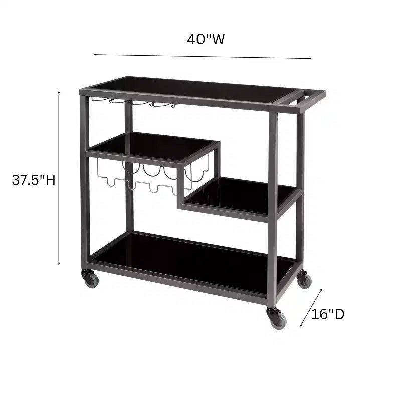 Carrello bar Zephs - Grigio canna di fucile con vetro nero