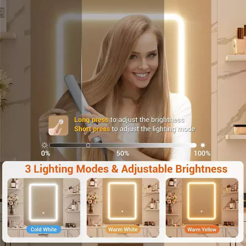 Toeletta da trucco, Mobile da trucco con specchio e sedia, Porta asciugacapelli, 3 modalità di illuminazione con luminosità regolabile