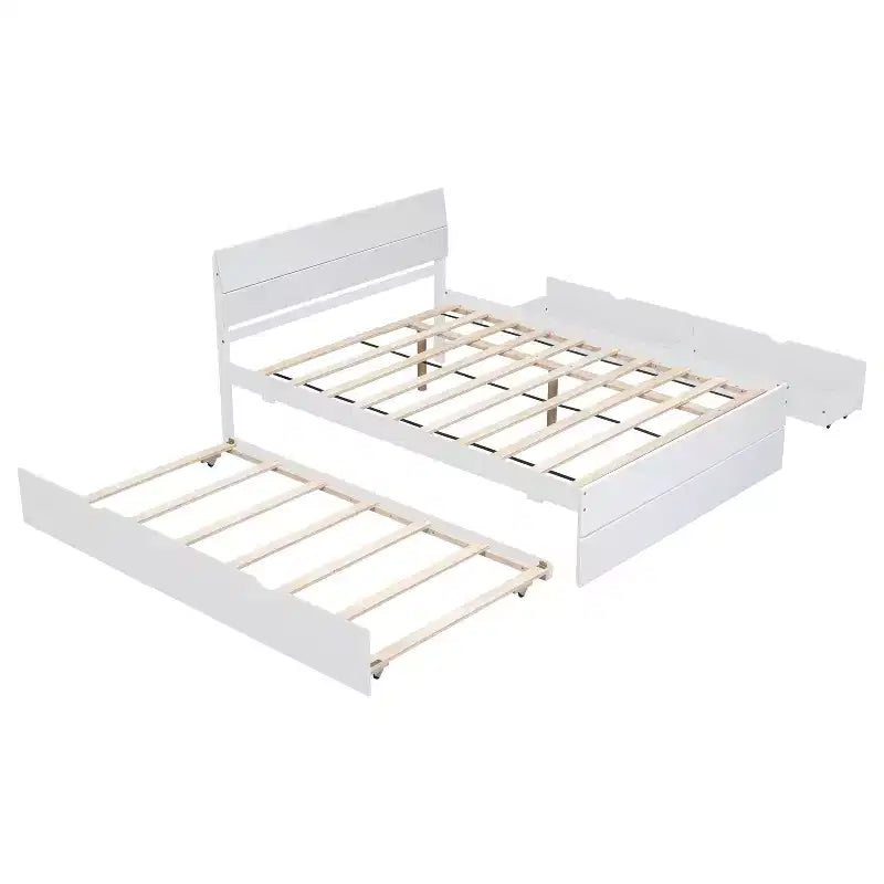 Base letto a piattaforma Twin/Full con letto estraibile Twin / 2 cassetti, Bianco/Quercia chiara