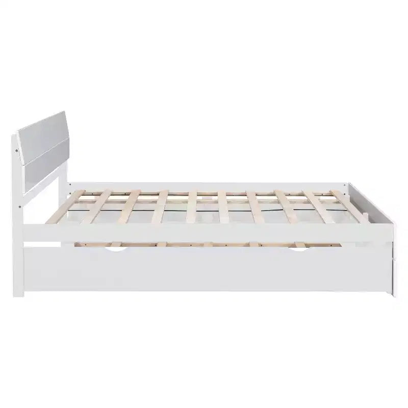 Base letto a piattaforma Twin/Full con letto estraibile Twin / 2 cassetti, Bianco/Quercia chiara