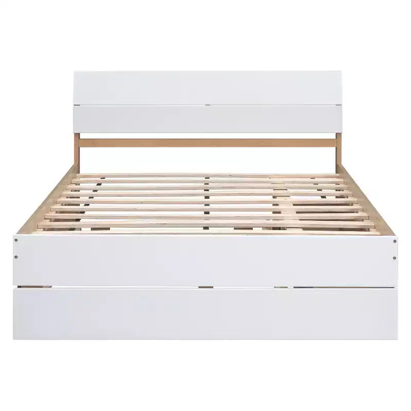 Base letto a piattaforma Twin/Full con letto estraibile Twin / 2 cassetti, Bianco/Quercia chiara