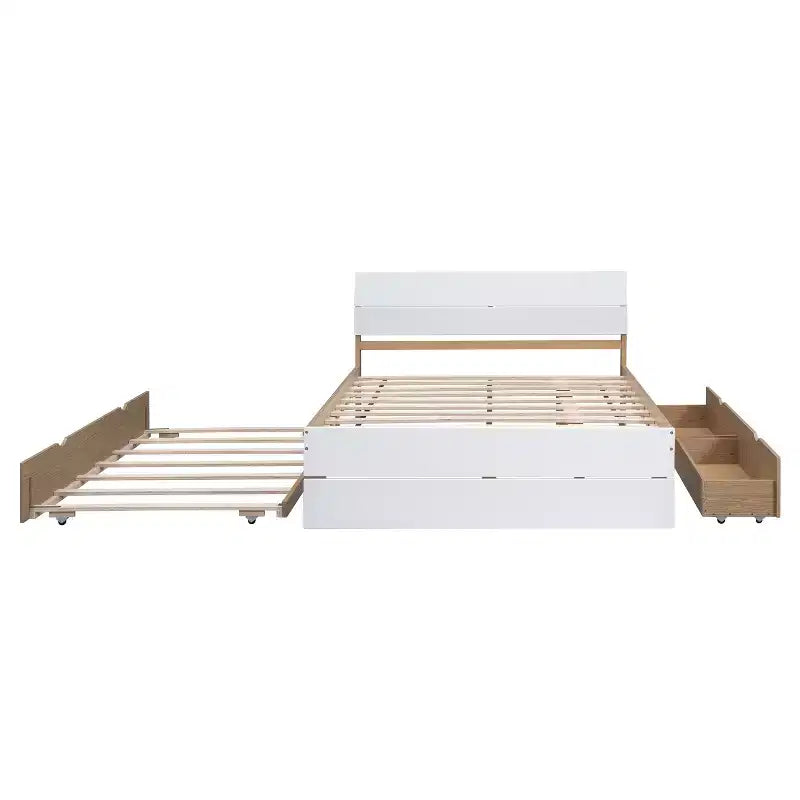 Base letto a piattaforma Twin/Full con letto estraibile Twin / 2 cassetti, Bianco/Quercia chiara