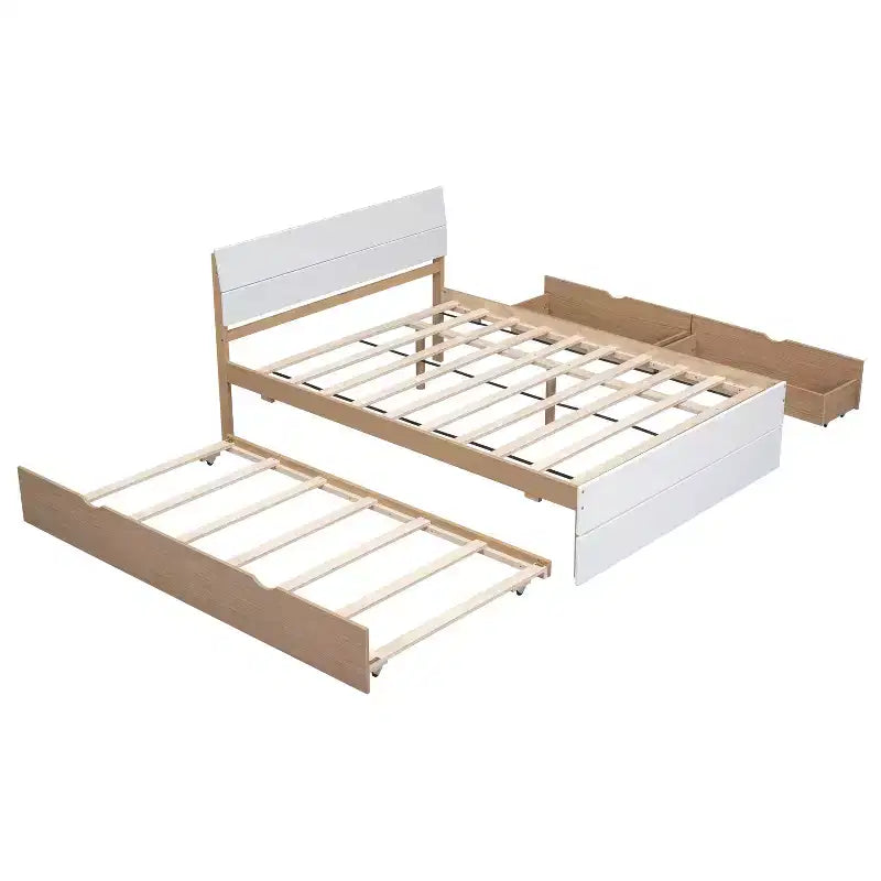 Base letto a piattaforma Twin/Full con letto estraibile Twin / 2 cassetti, Bianco/Quercia chiara
