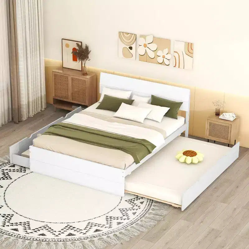 Base letto a piattaforma Twin/Full con letto estraibile Twin / 2 cassetti, Bianco/Quercia chiara