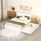 Base letto a piattaforma Twin/Full con letto estraibile Twin / 2 cassetti, Bianco/Quercia chiara