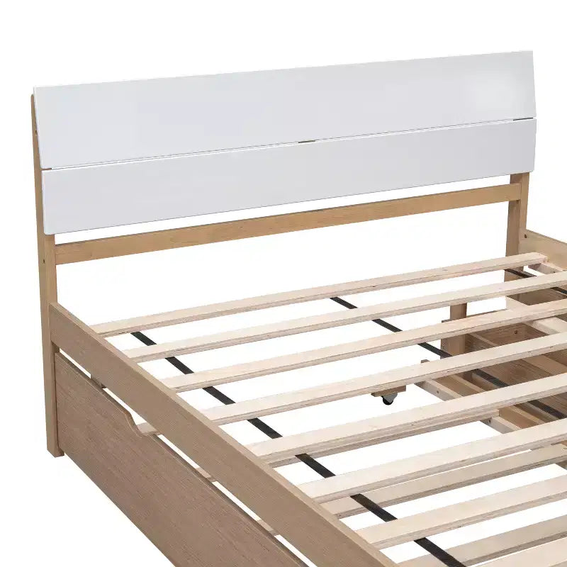 Base letto a piattaforma Twin/Full con letto estraibile Twin / 2 cassetti, Bianco/Quercia chiara
