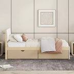 Base letto a piattaforma Twin/Full con letto estraibile Twin / 2 cassetti, Bianco/Quercia chiara