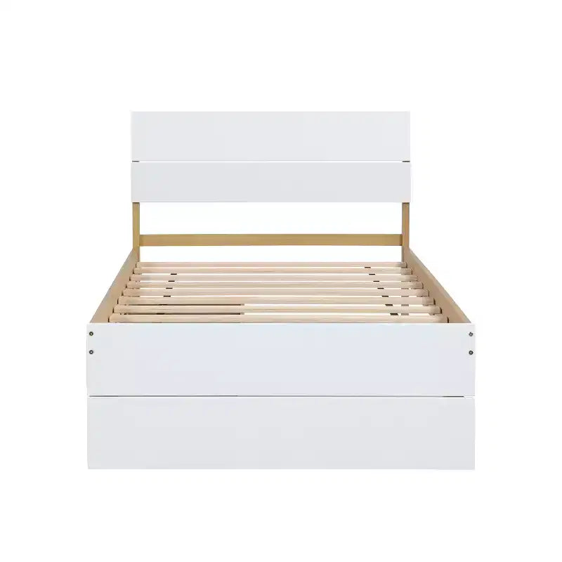 Base letto a piattaforma Twin/Full con letto estraibile Twin / 2 cassetti, Bianco/Quercia chiara