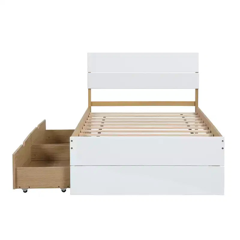 Base letto a piattaforma Twin/Full con letto estraibile Twin / 2 cassetti, Bianco/Quercia chiara