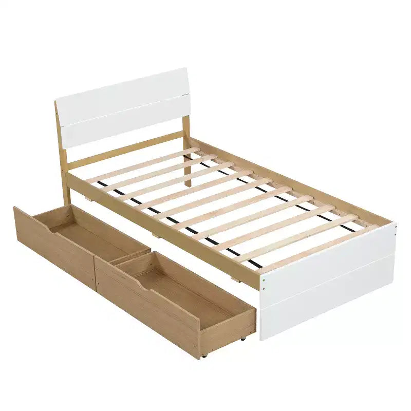 Base letto a piattaforma Twin/Full con letto estraibile Twin / 2 cassetti, Bianco/Quercia chiara