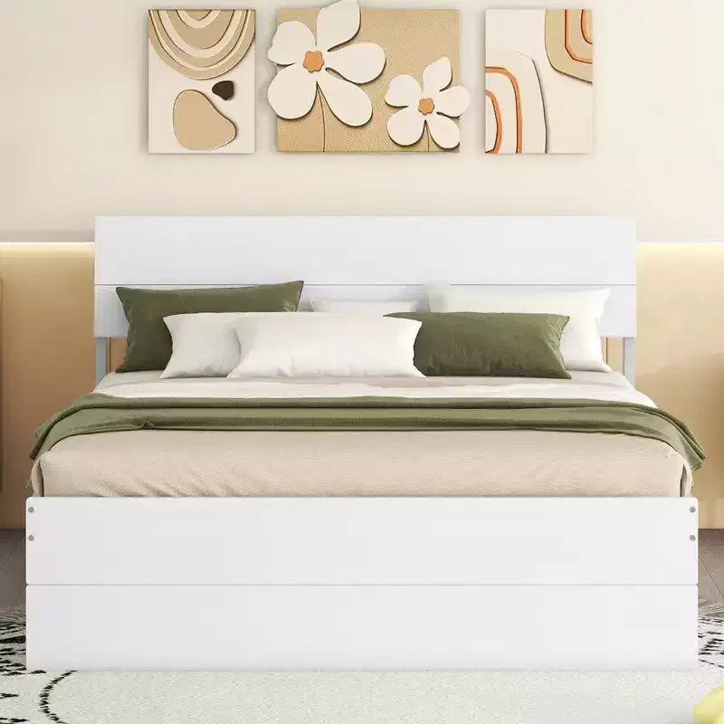 Base letto a piattaforma Twin/Full con letto estraibile Twin / 2 cassetti, Bianco/Quercia chiara