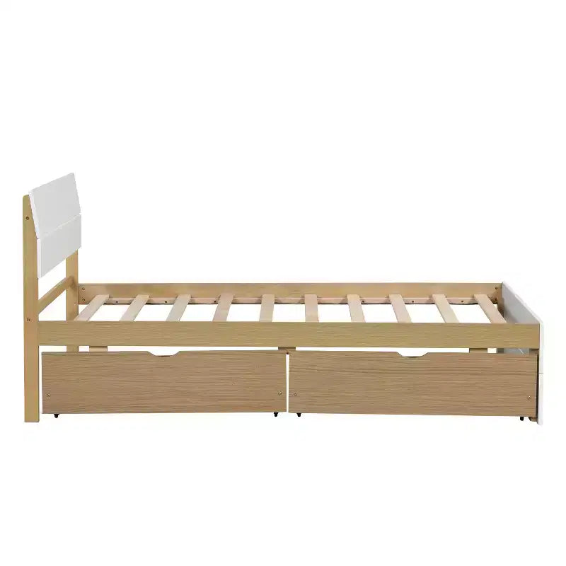 Base letto a piattaforma Twin/Full con letto estraibile Twin / 2 cassetti, Bianco/Quercia chiara