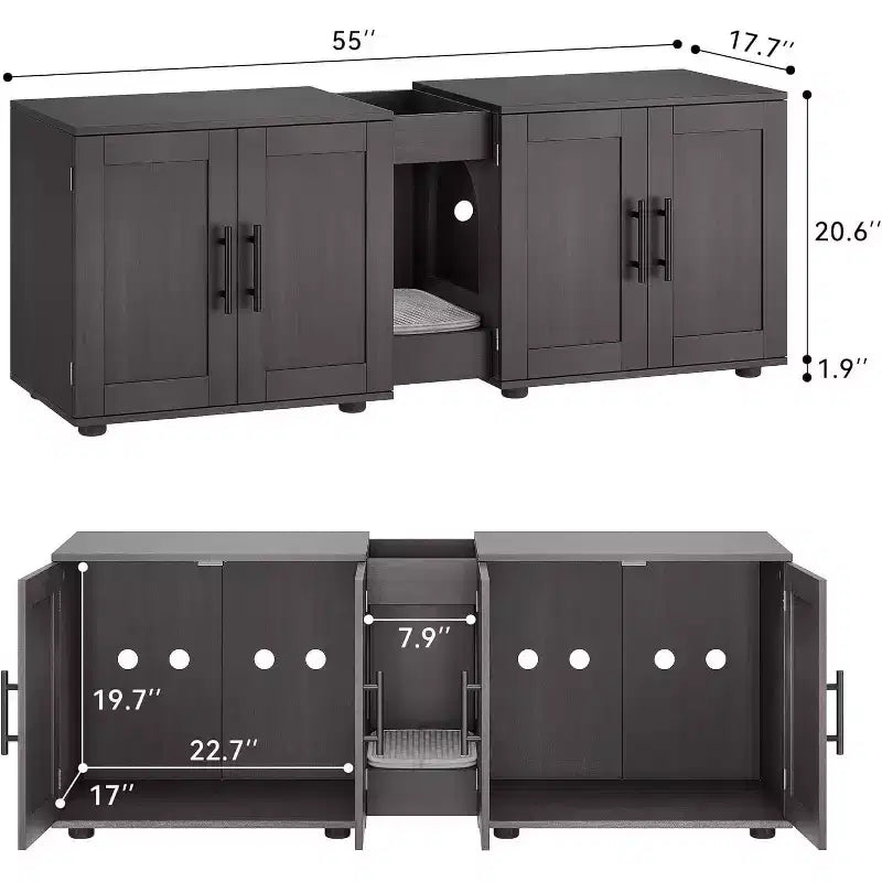 Mobili contenitori decorativi, copertura per lettiera per 2 gatti con tiragraffi e piedini