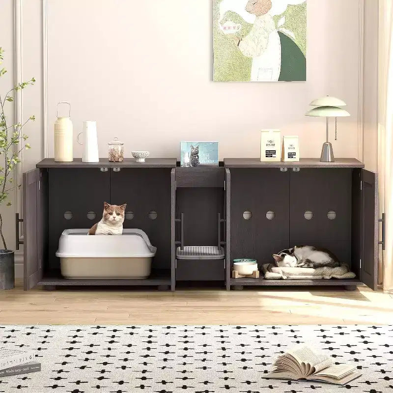 Mobili contenitori decorativi, copertura per lettiera per 2 gatti con tiragraffi e piedini