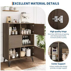 Mobiletto espositore a 3 livelli Mid-Century Modern con ante, credenza in legno, mobiletto d'accento con gambe robuste per soggiorno, sala da pranzo, cucina, corridoio