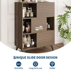 Mobiletto espositore a 3 livelli Mid-Century Modern con ante, credenza in legno, mobiletto d'accento con gambe robuste per soggiorno, sala da pranzo, cucina, corridoio