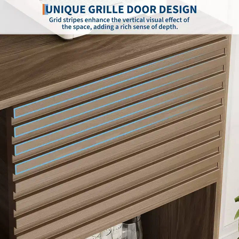 Mobiletto espositore a 3 livelli Mid-Century Modern con ante, credenza in legno, mobiletto d'accento con gambe robuste per soggiorno, sala da pranzo, cucina, corridoio