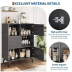 Mobiletto espositore a 3 livelli Mid-Century Modern con ante, credenza in legno, mobiletto d'accento con gambe robuste per soggiorno, sala da pranzo, cucina, corridoio