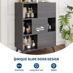 Mobiletto espositore a 3 livelli Mid-Century Modern con ante, credenza in legno, mobiletto d'accento con gambe robuste per soggiorno, sala da pranzo, cucina, corridoio