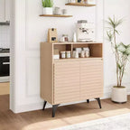Credenza a buffet Mid Century Modern con ante a coste e gambe in metallo, elegante madia per soggiorno con ampio spazio di archiviazione