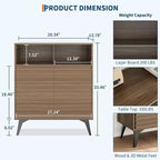 Credenza a buffet Mid Century Modern con ante a coste e gambe in metallo, elegante madia per soggiorno con ampio spazio di archiviazione