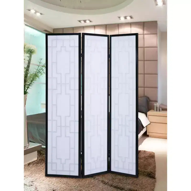 Divisorio a 3 pannelli, design a finestre, nero per la casa