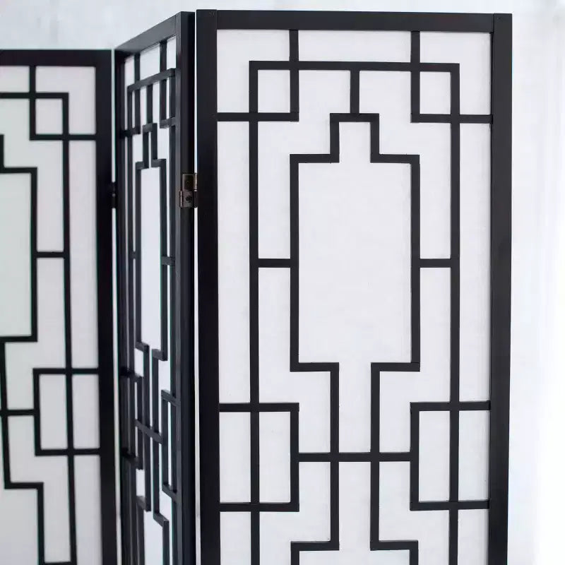Divisorio a 3 pannelli, design a finestre, nero per la casa