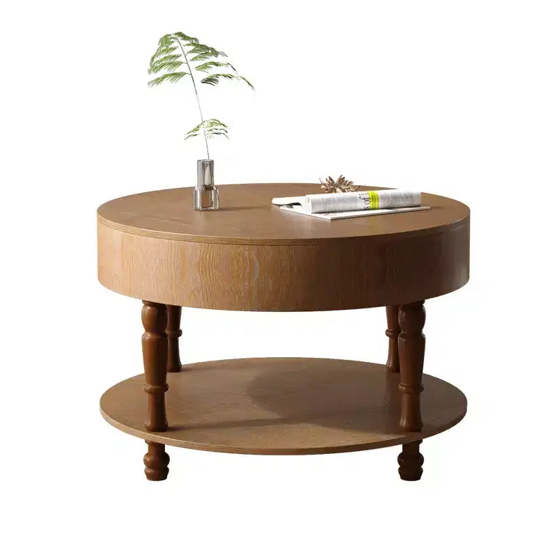 Tavolino rotondo da caffè Navia Modern Wooden 31 con contenitore e ripiano