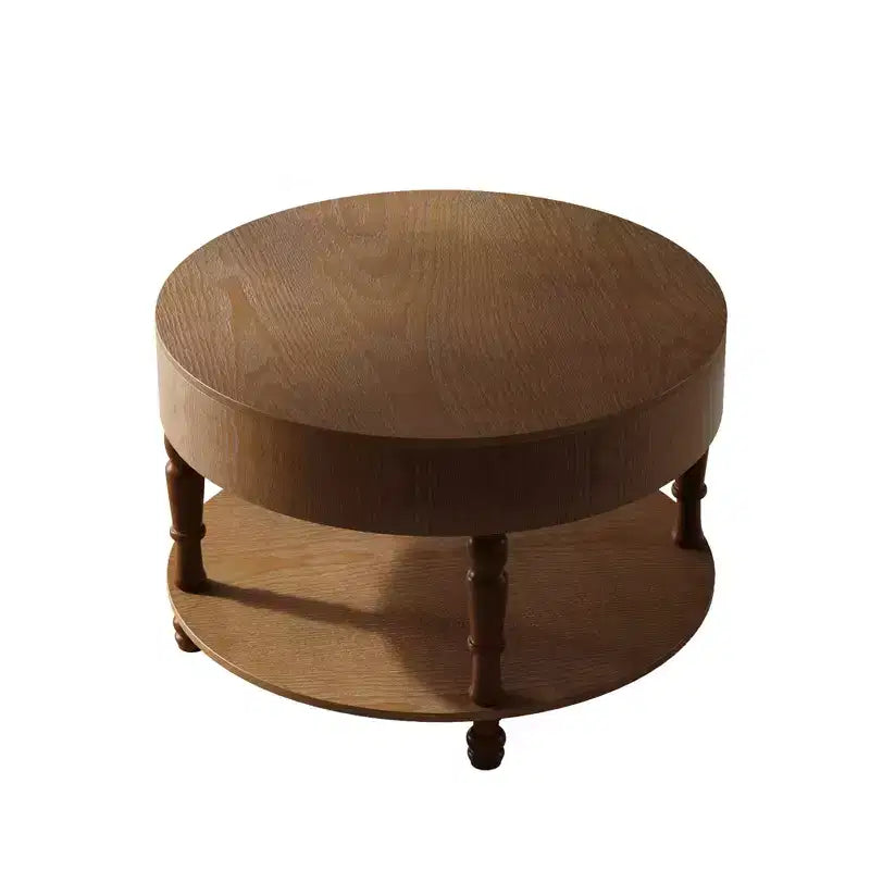 Tavolino rotondo da caffè Navia Modern Wooden 31 con contenitore e ripiano
