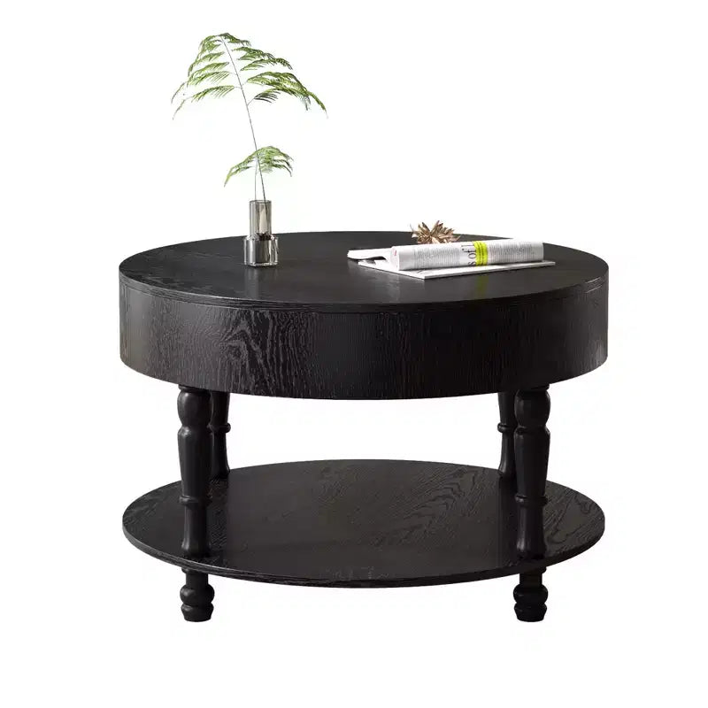 Tavolino rotondo da caffè Navia Modern Wooden 31 con contenitore e ripiano