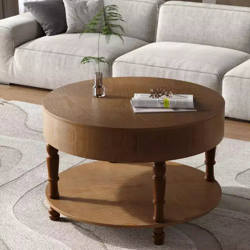Tavolino rotondo da caffè Navia Modern Wooden 31 con contenitore e ripiano